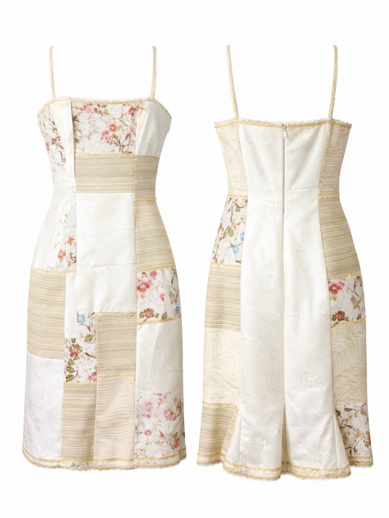 Alberto Makali Dresses & Skirts - Alberto Makali Patchwork Floral Jacquard Dress Sequin Lace Trim Romantic Sz 12